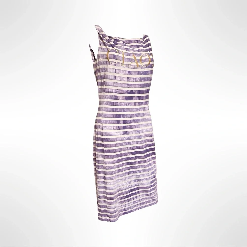 Y2K Moschino Cheap Chic Ciao Purple White Striped Cotton Jersey Sleeveless Dress - Picture 4 of 9